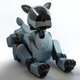 A gray robot dog looking into the camera.